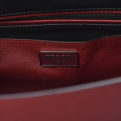 Prada Saffiano Embroidered Sound Twin Pocket Satchel Cherry Black 5 of 13