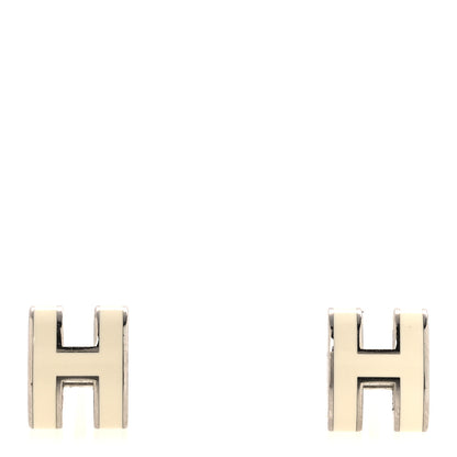 Hermes Palladium Lacquered Mini Pop H Earrings White 1 of 7