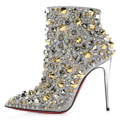 Christian Louboutin Calfskin Specchio Glitter So Full Kate 100 Ankle Boots 37 Silver Multicolor 1 of 8