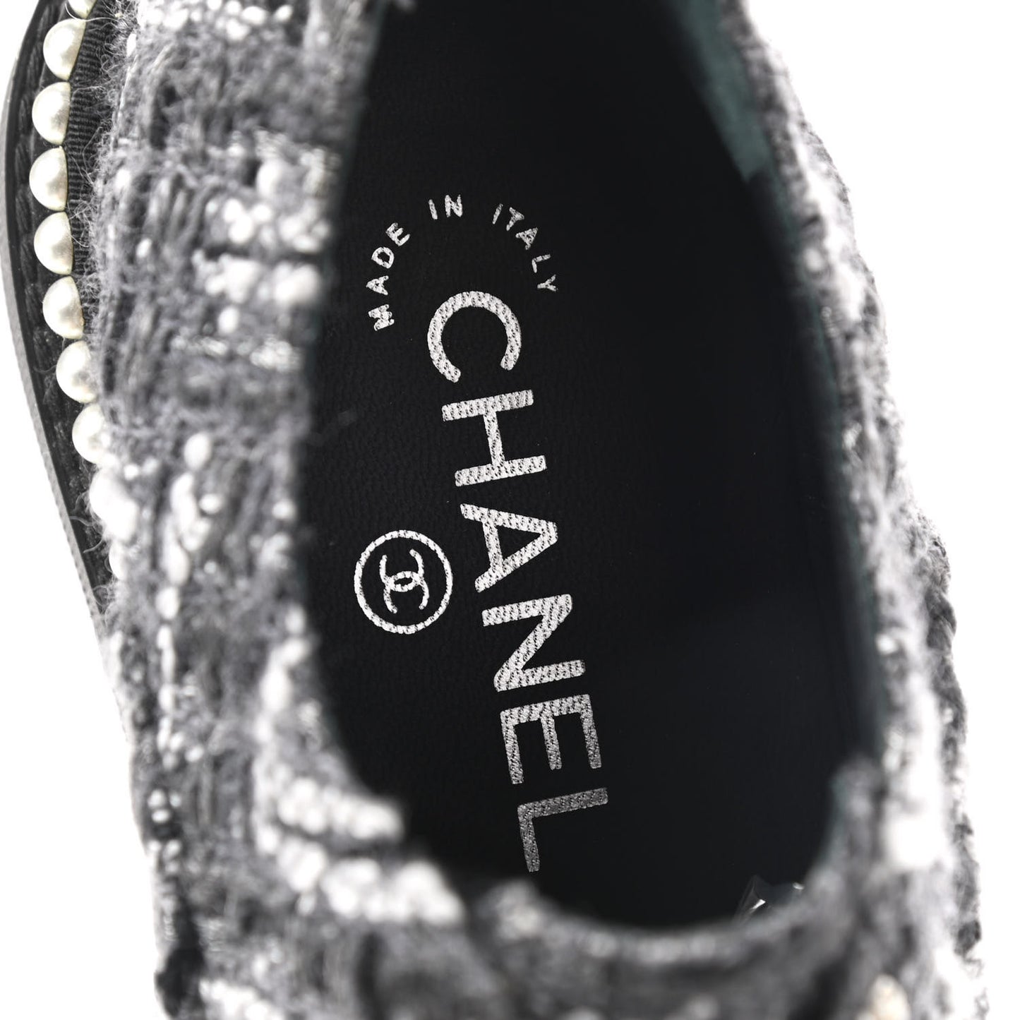 Tweed Grosgrain Pearl Lace Up Sneakers 37 Black