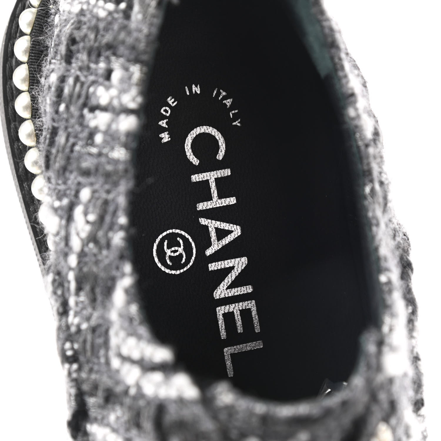 Chanel Tweed Grosgrain Pearl Lace Up Sneakers 37 Black 6 of 9