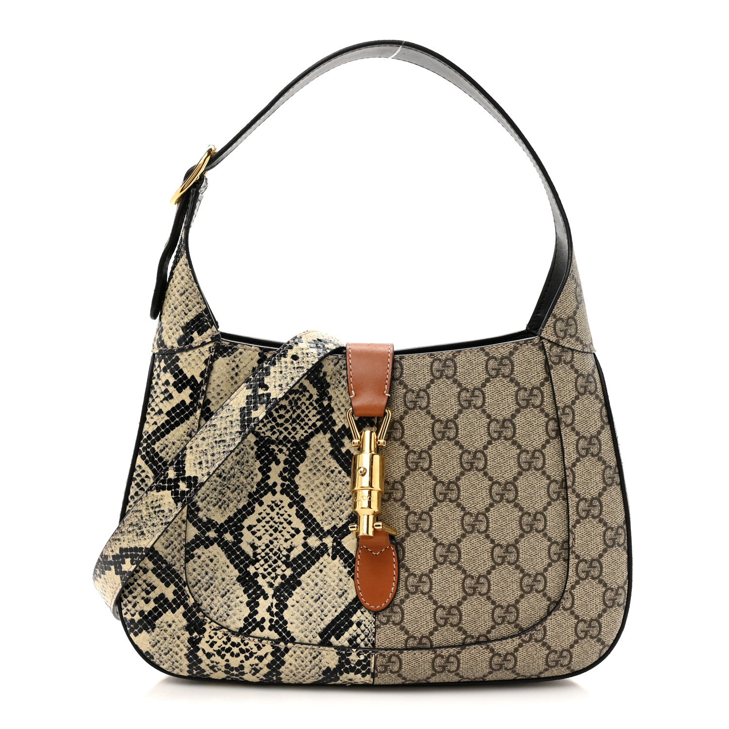 Gucci GG Supreme Monogram Snakeskin Small Jackie 1961 Hobo Beige Ebony 1 of 13