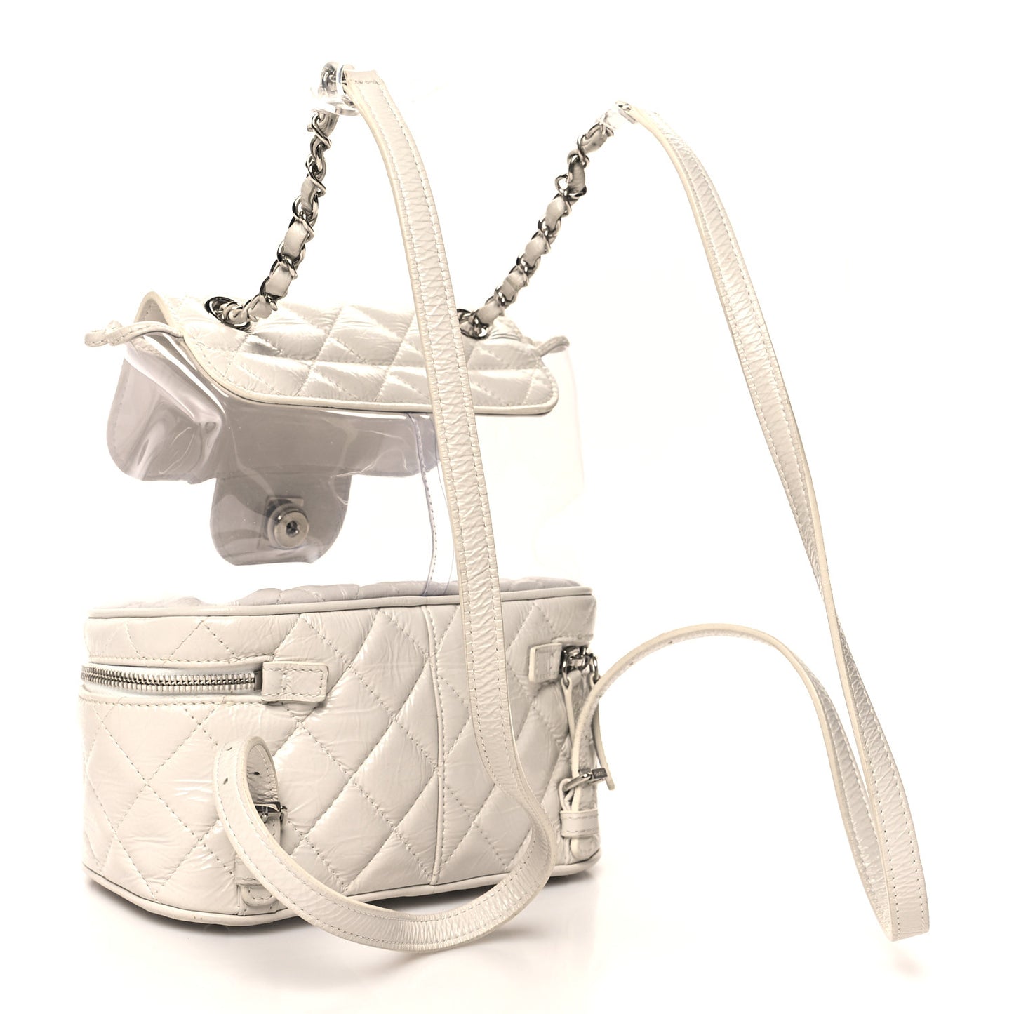 Crumpled Calfskin PVC Quilted Backpack White