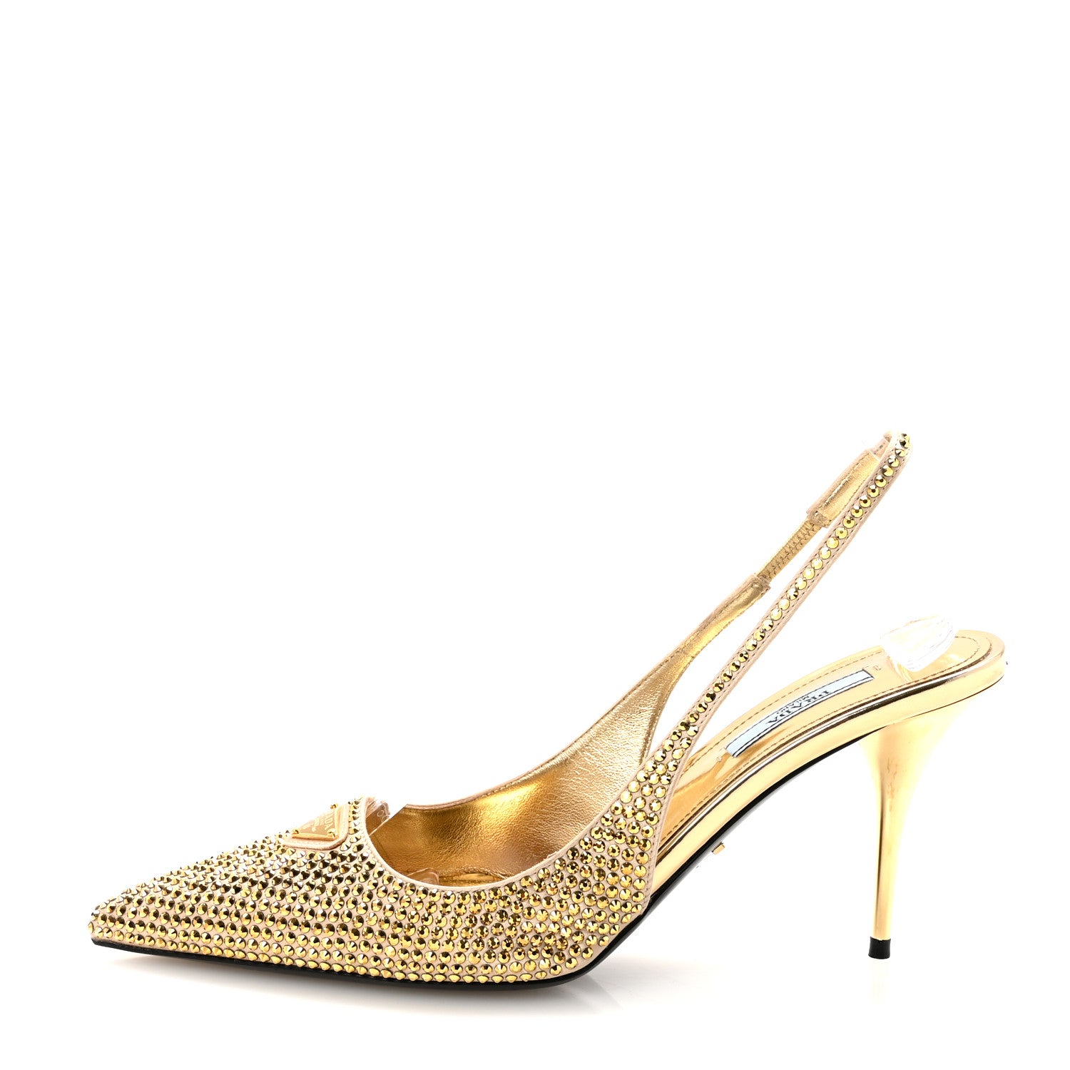 Prada Satin Crystal Triangle Logo 85mm Slingback Pumps 38.5 Platino 1 of 9