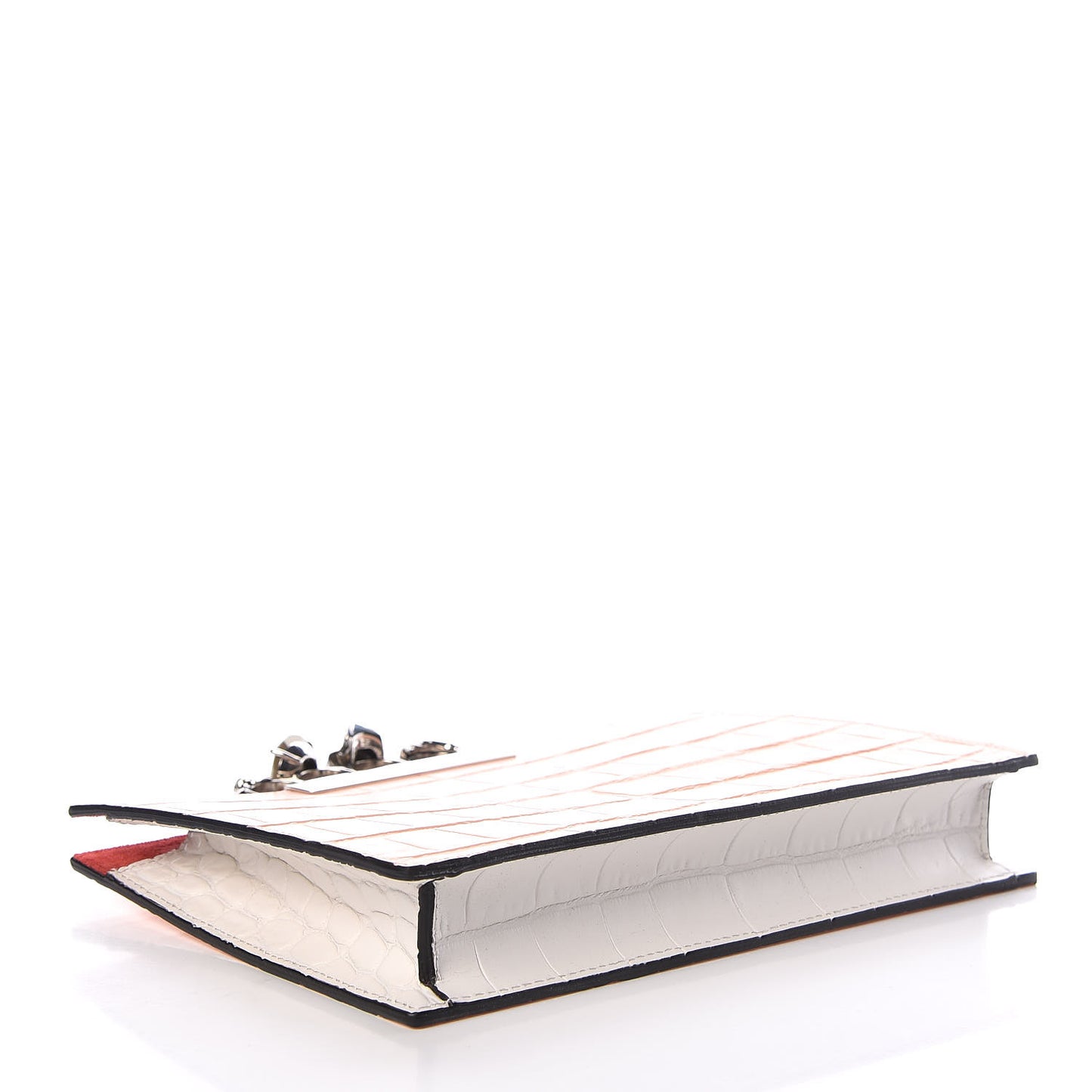 Calfskin Crocodile Embossed Knuckle Clutch Colurie Ivory