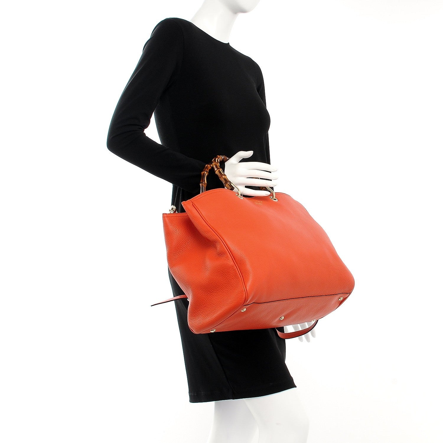 Gucci Calfskin Large Bamboo Shopper Tote New Dark Orange 2 of 9