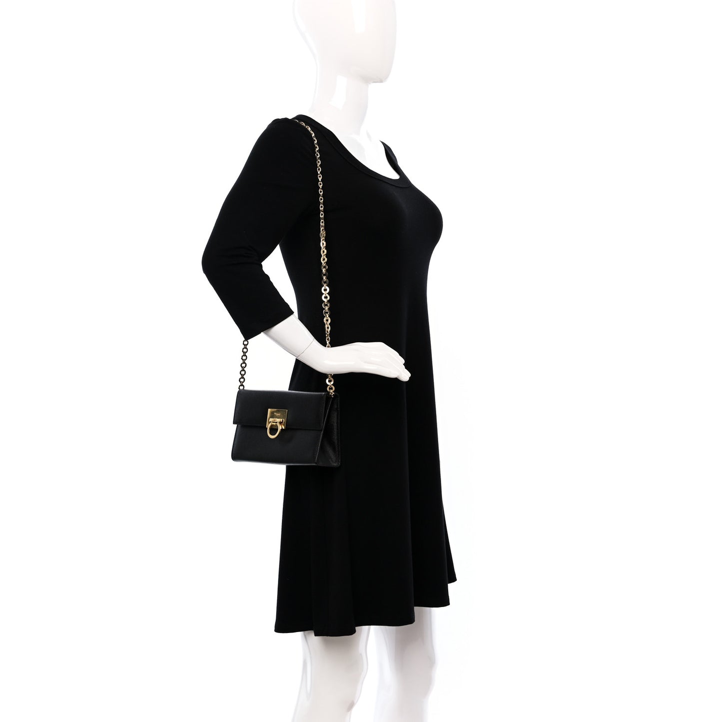 Calfskin Gancini Chain Crossbody Black