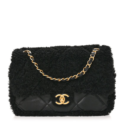 Chanel Shearling Lambskin Quilted Furry Coco Flap Black 1 of 11