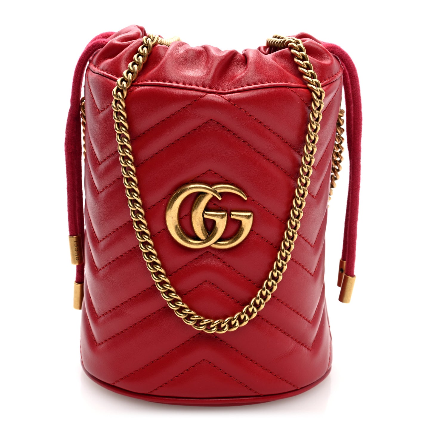 Calfskin Matelasse Mini GG Marmont 2.0 Bucket Bag Hibiscus Red
