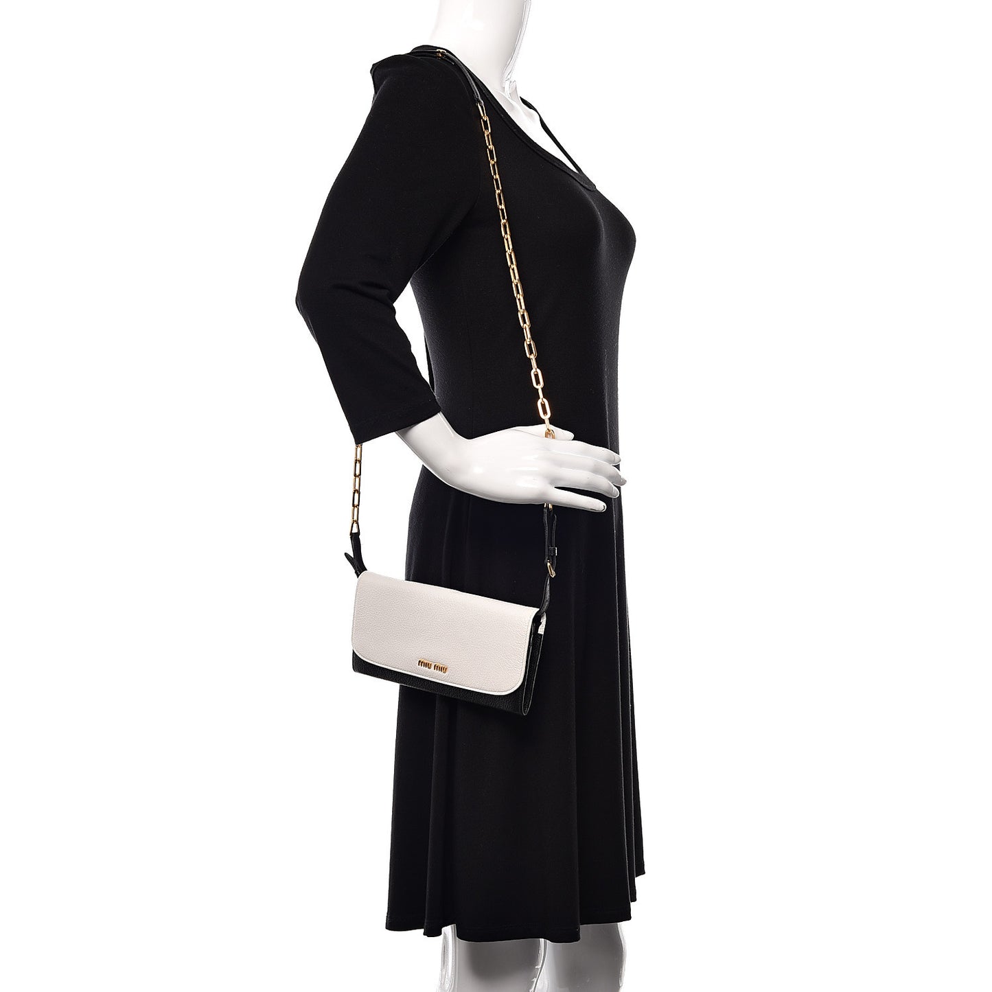 Goatskin Madras Bi-Color Wallet On Chain Black White