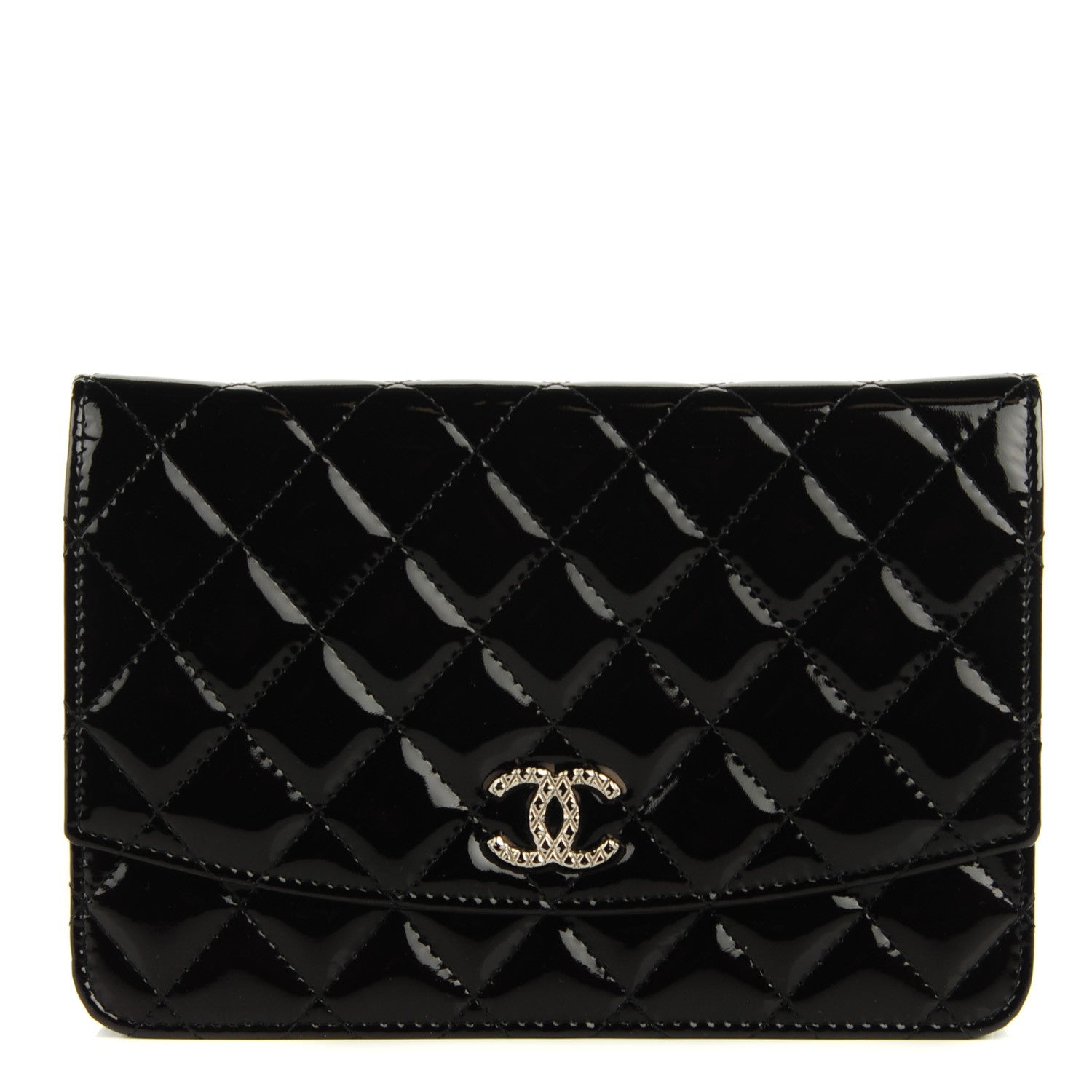 Chanel Patent Quilted Brilliant Wallet On Chain WOC Black 1 of 8