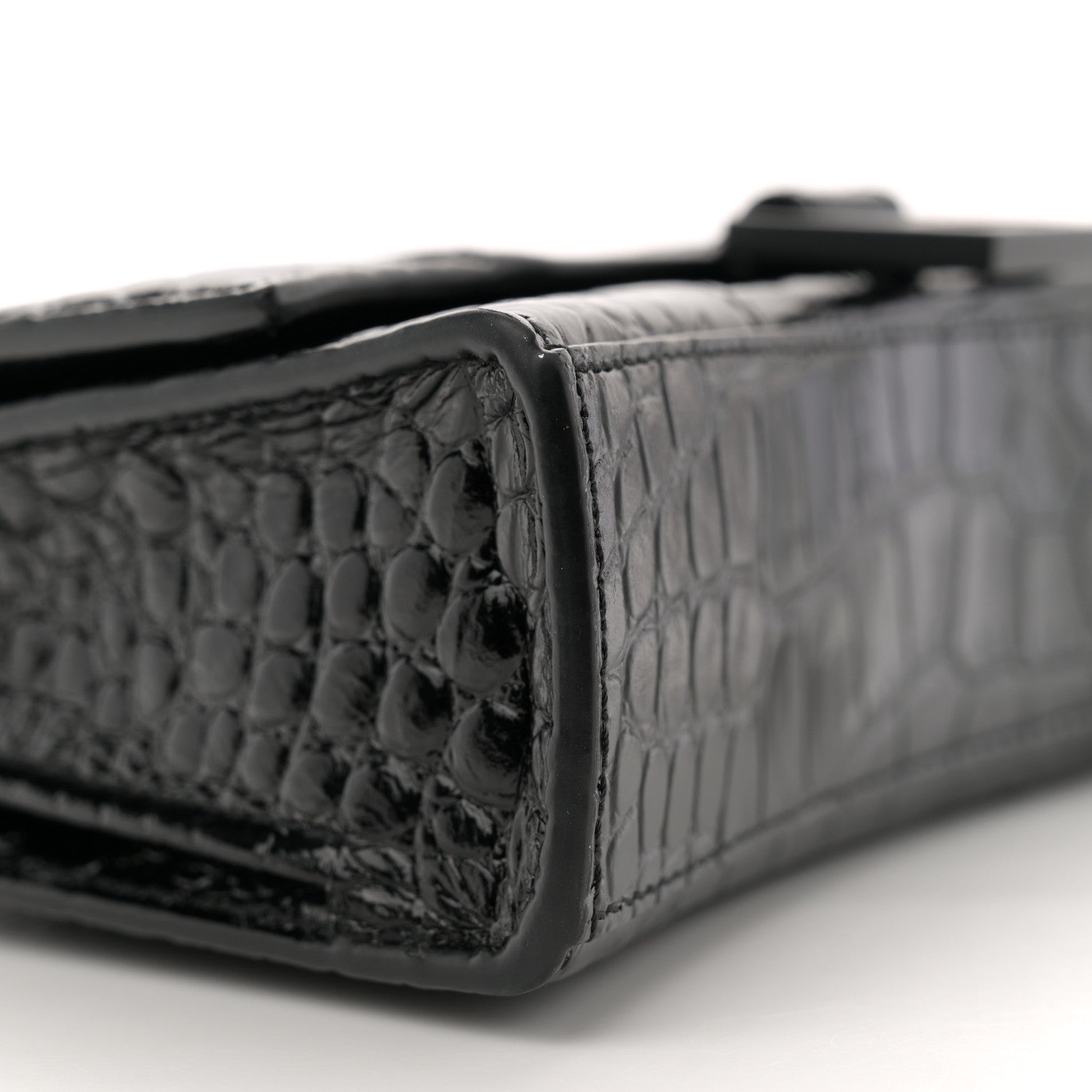Balenciaga Shiny Calfskin Monochrome Crocodile Embossed Hourglass Chain Bag Black 9 of 12