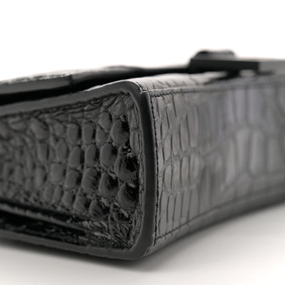 Balenciaga Shiny Calfskin Monochrome Crocodile Embossed Hourglass Chain Bag Black 9 of 12