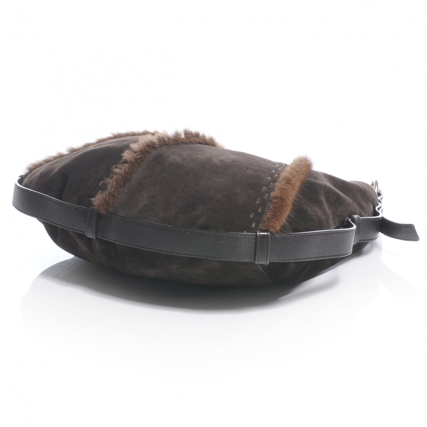 Saint Laurent Suede and Mink Mombasa Horn Hobo Brown 4 of 7