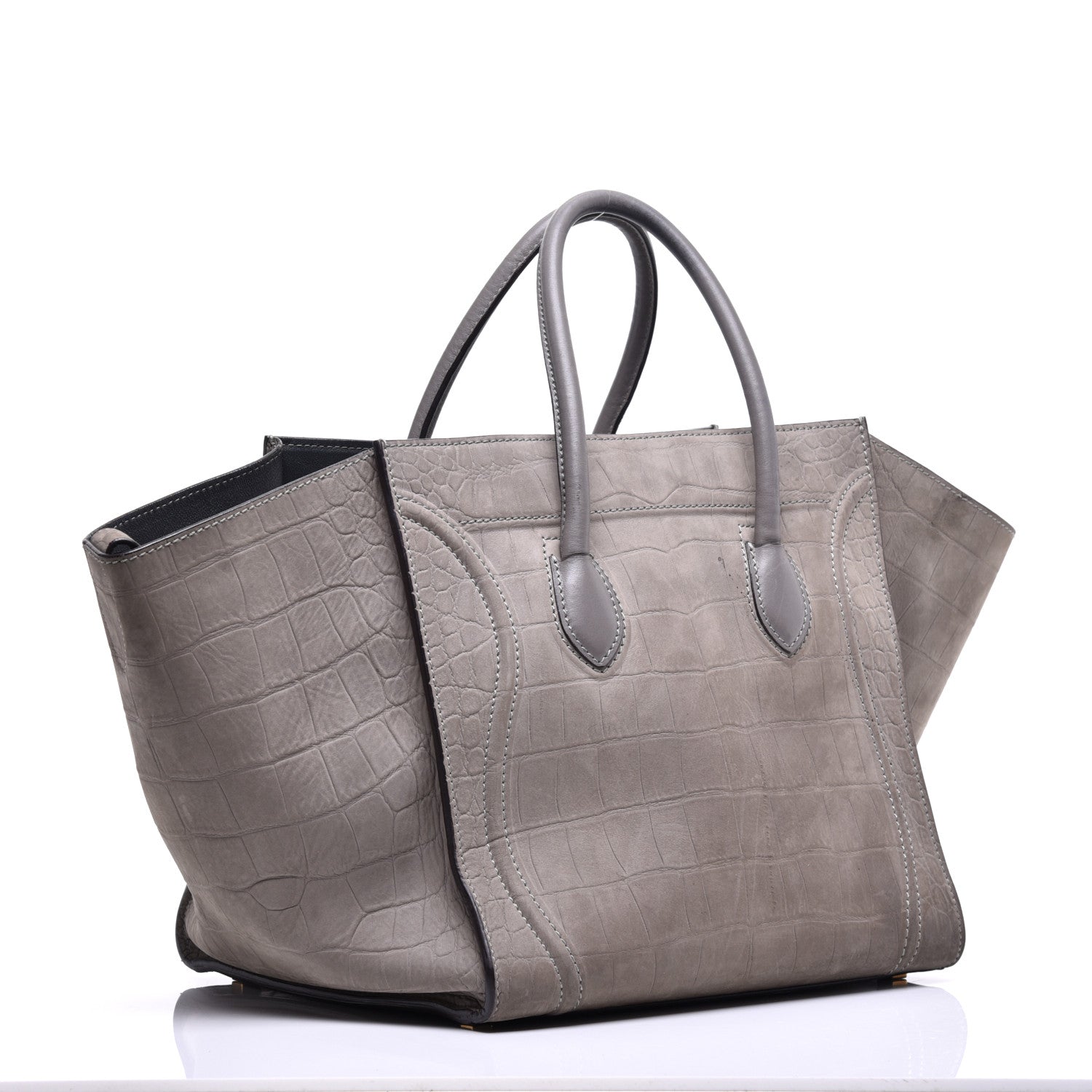 Celine Crocodile Embossed Nubuck Medium Phantom Luggage Grey 3 of 10