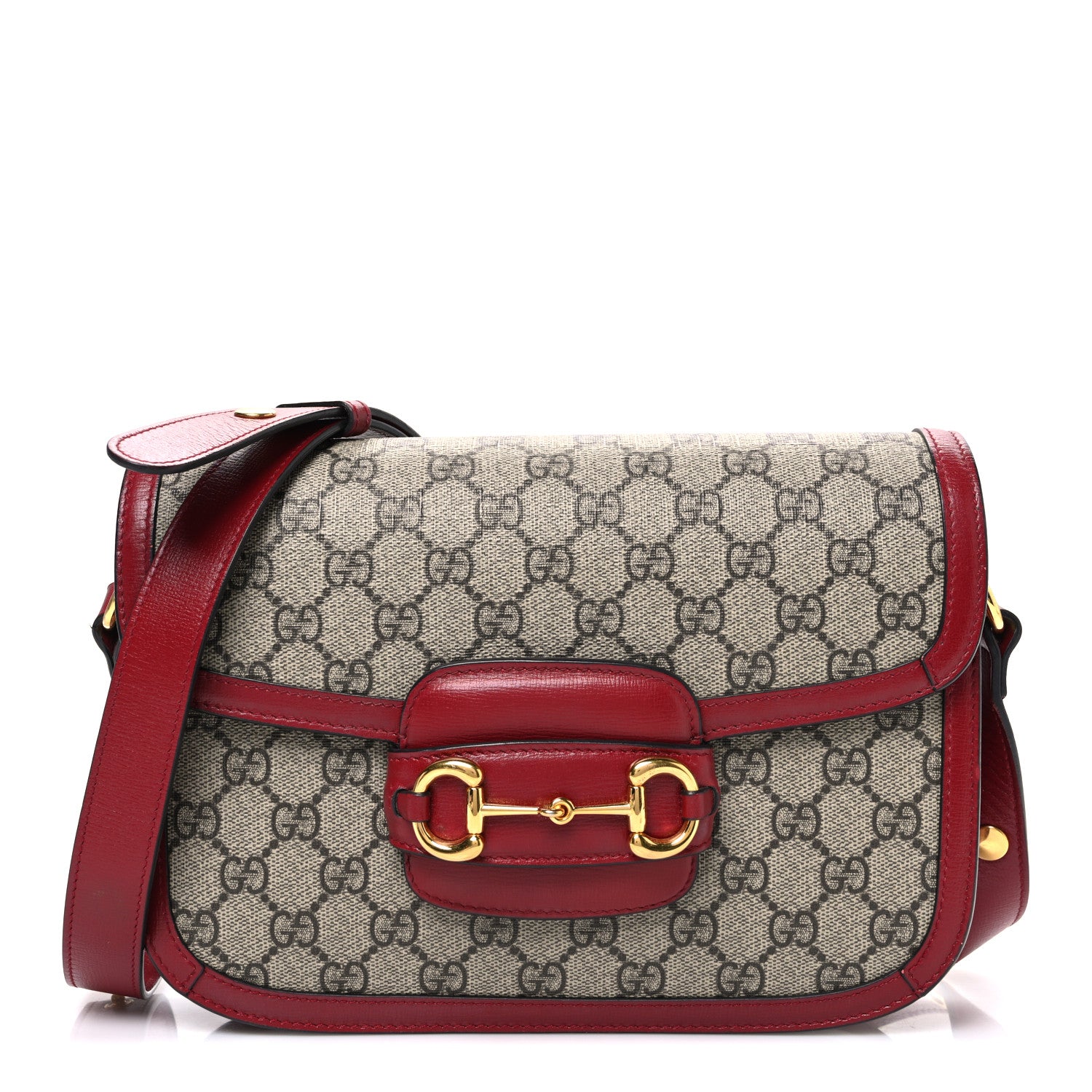 Gucci GG Supreme Monogram Azalea Calfskin Horsebit 1955 Shoulder Bag Beige Ebony New Cherry Red 1 of 10