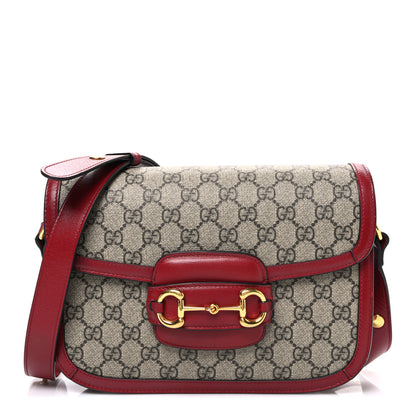 Gucci GG Supreme Monogram Azalea Calfskin Horsebit 1955 Shoulder Bag Beige Ebony New Cherry Red 1 of 10