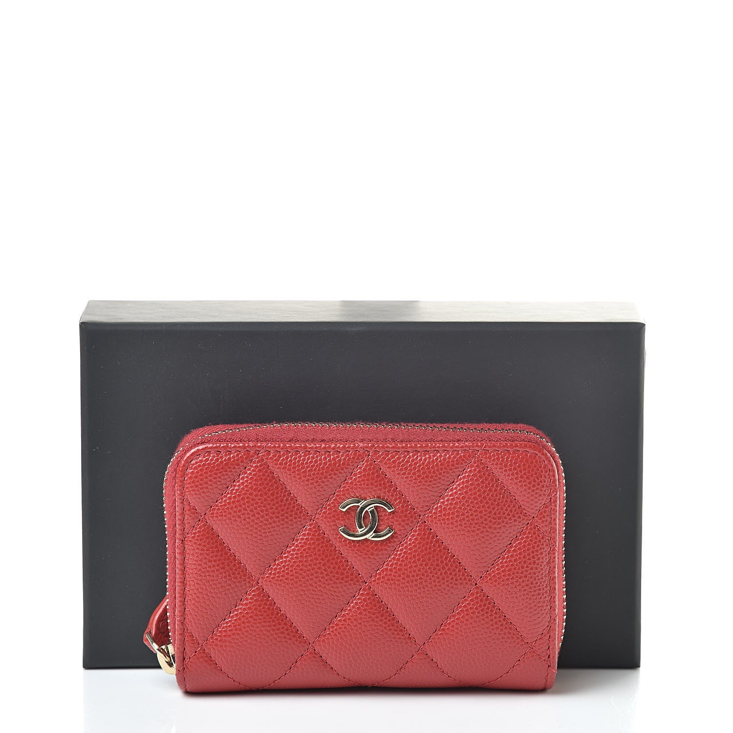 Chanel Caviar Quilted Zip Coin Purse Red 9 of 9