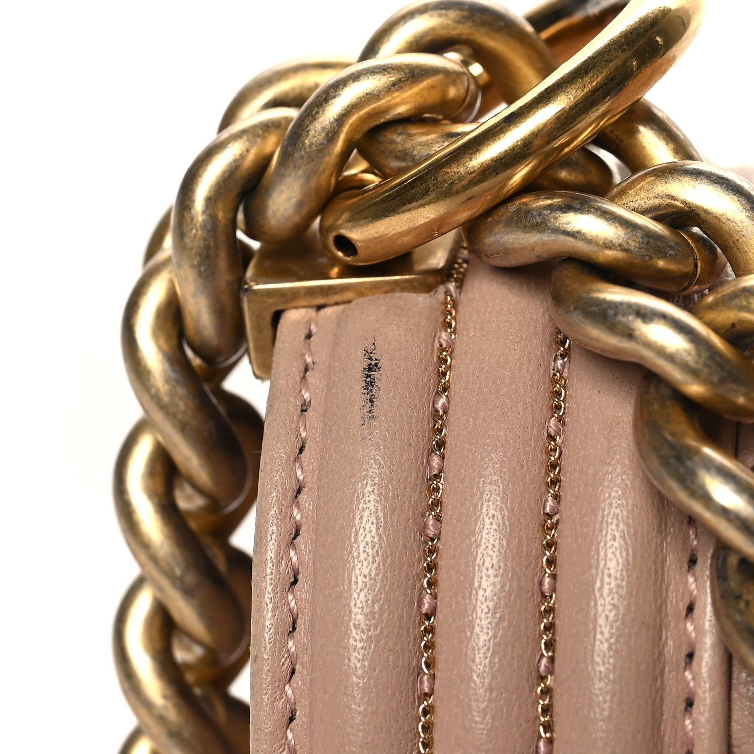 Chanel Lambskin Chevron Chain Stitched Medium Boy Flap Beige 13 of 16