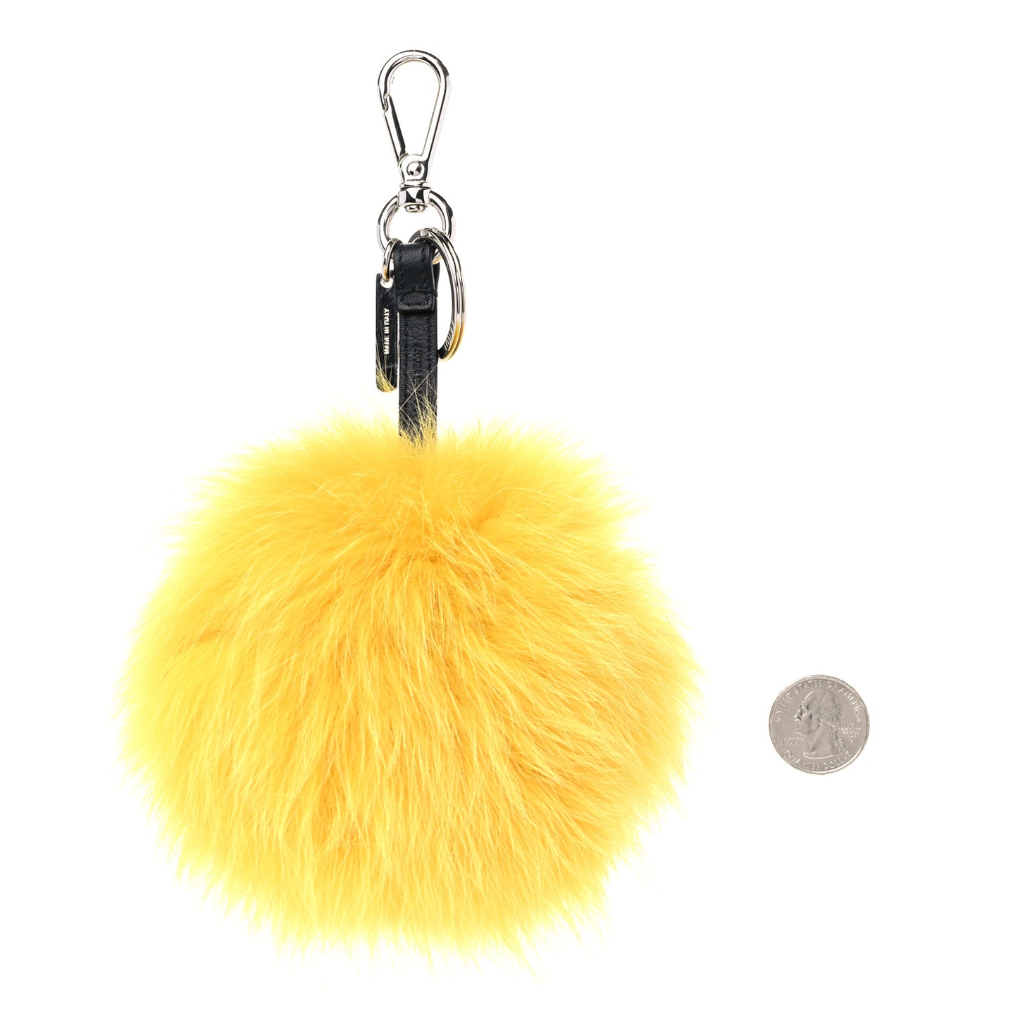 Fox Fur Vitello Flamingo Smile Pom Pom Bag Charm Giallo Black