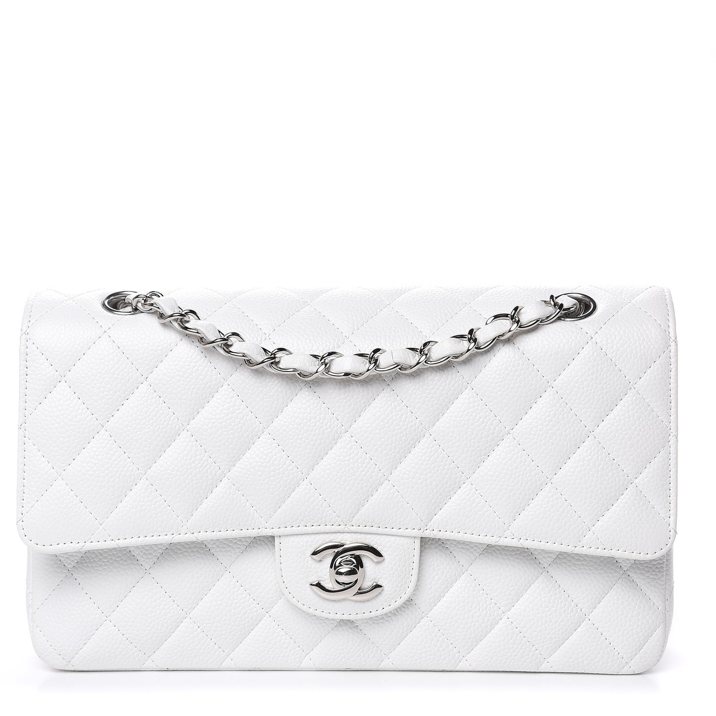 Caviar Quilted Medium Double Flap White