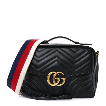 Gucci Calfskin Matelasse Sylvie Web Small GG Marmont Top Handle Shoulder Bag Black 1 of 12