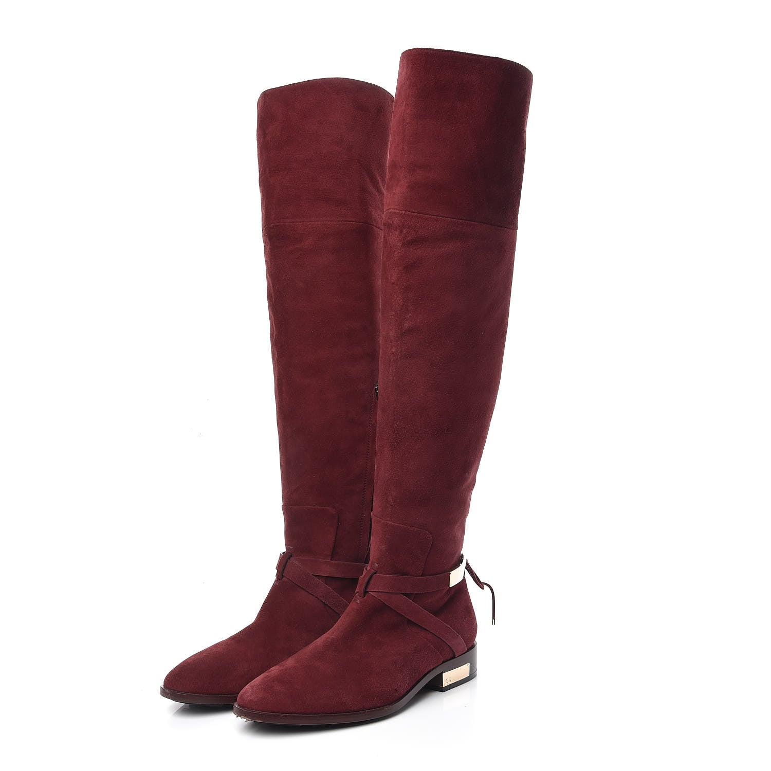 Christian Dior Suede Knee High Boots 36.5 Burgundy 3 of 13