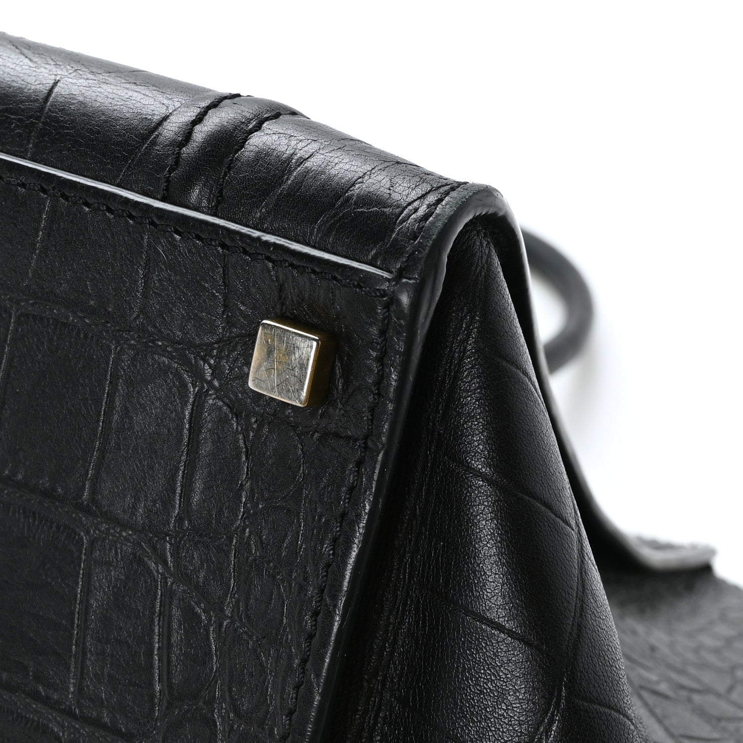 Celine Calfskin Crocodile Embossed Medium Phantom Luggage Black 8 of 10