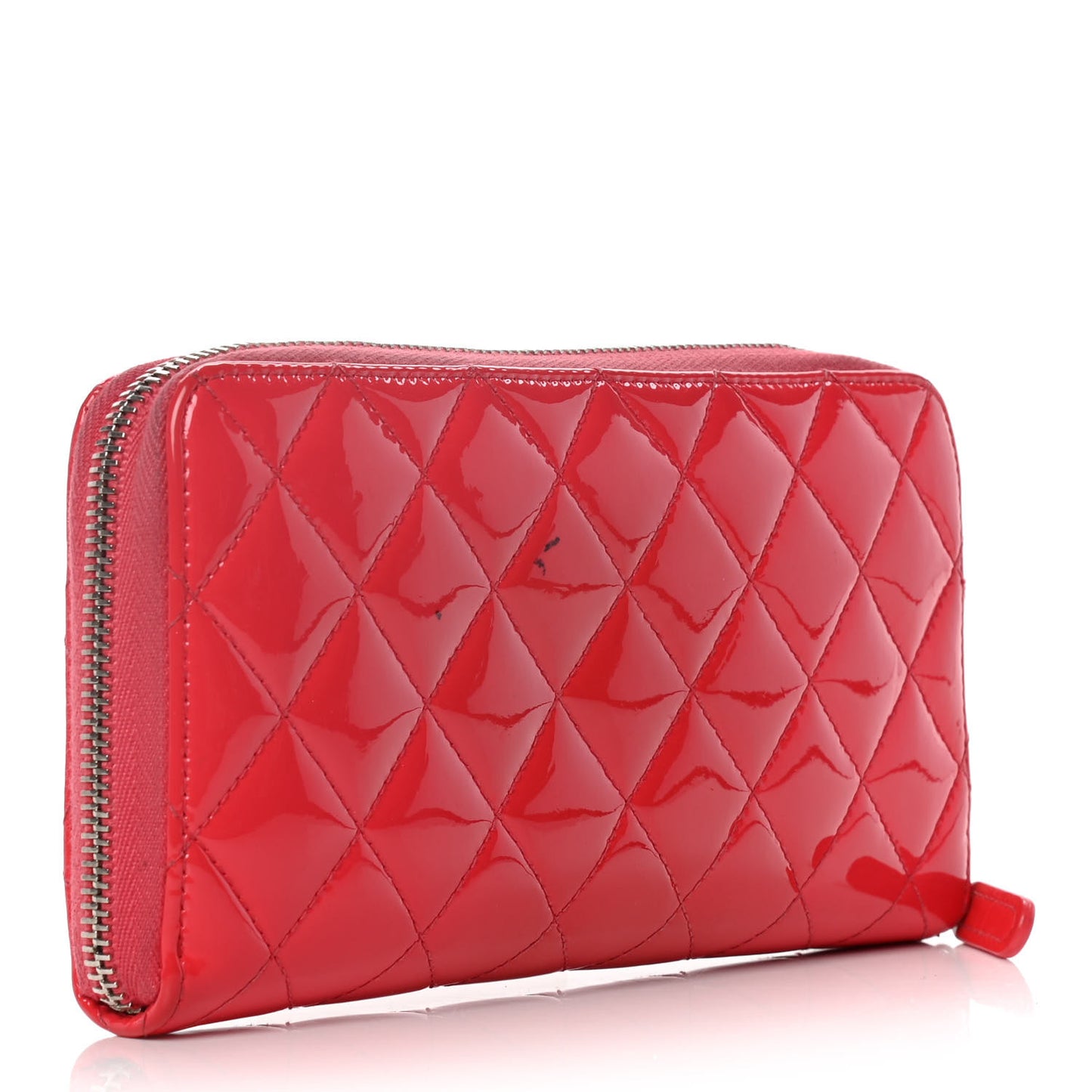 Patent Quilted Large Gusset Zip Around Wallet Red