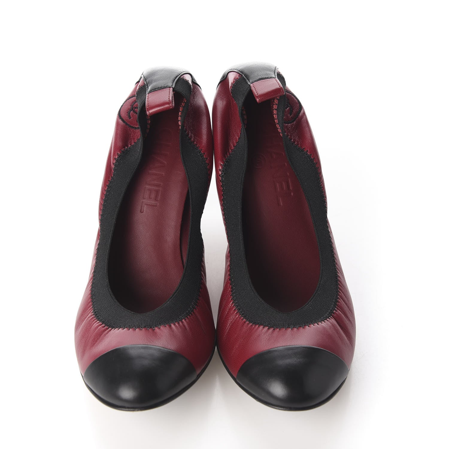 Chanel Lambskin CC Elastic Stretch Pumps 38.5 Red Black 8 of 11