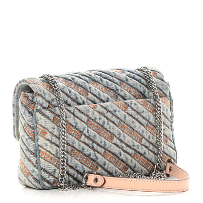 Balenciaga Destroyed Denim Jacquard Logo Matelasse BB Chain Wallet Bluette 3 of 13