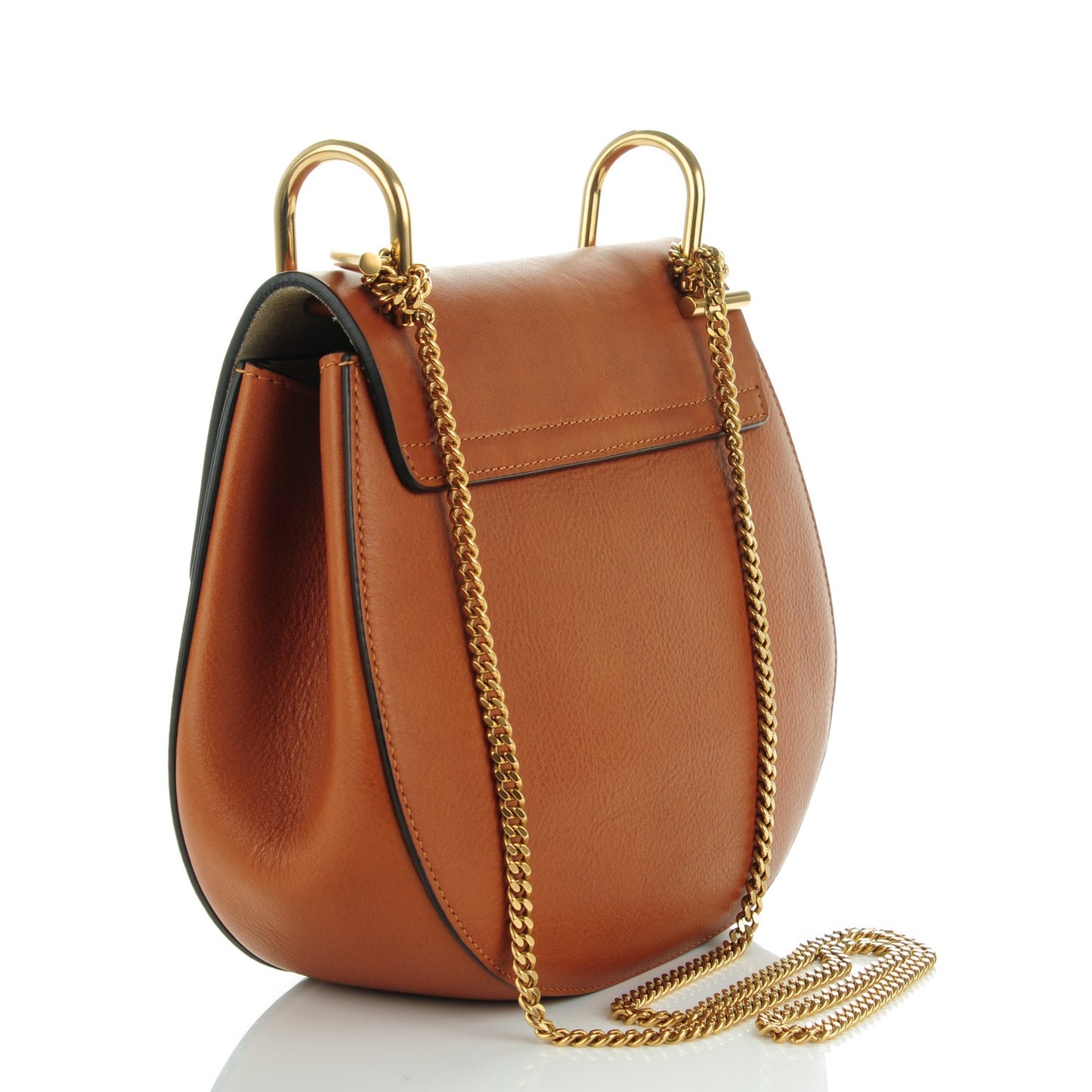 Calfskin Perforated Drew Shoulder Bag Caramel