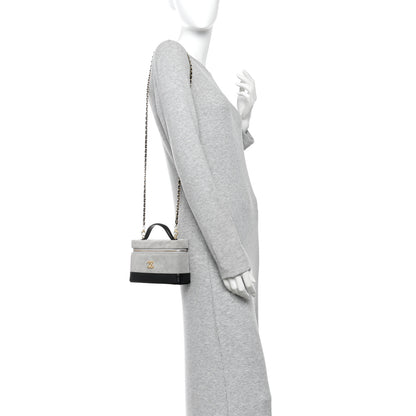 Chanel Suede Calfskin Shiny Lambskin Quilted Top Handle Slim Vanity Case With Chain Grey Black 2 of 12