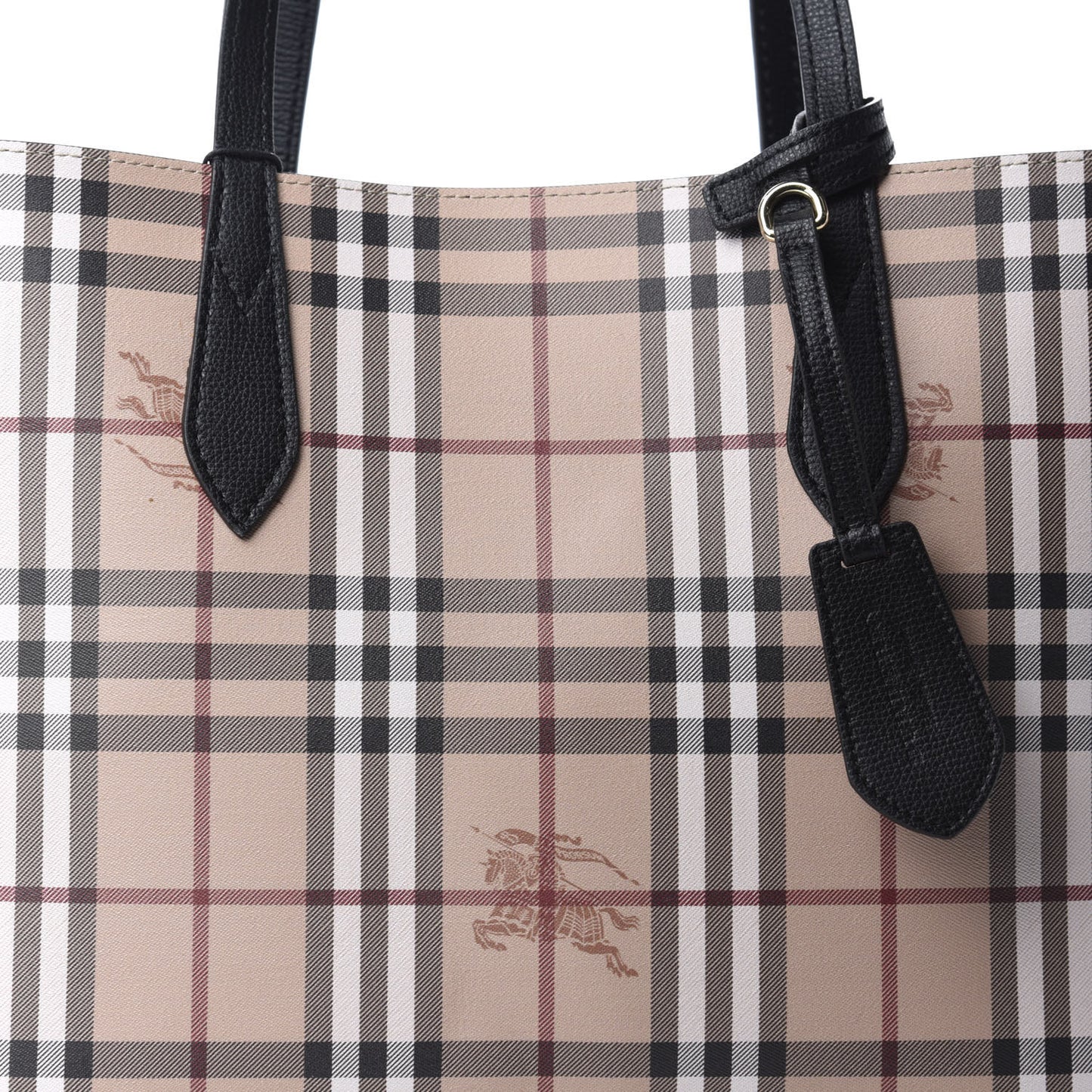 Grainy Calfskin Haymarket Check Medium Reversible Tote Black
