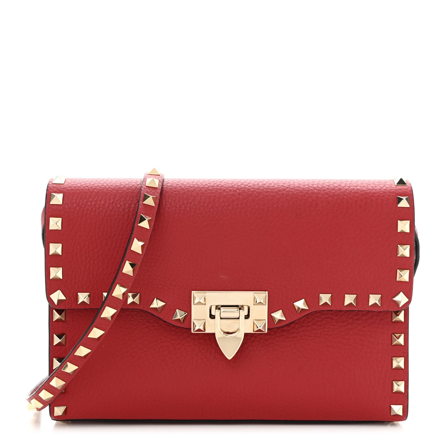 Valentino Garavani Pebbled Calfskin Medium Rockstud Flip Lock Crossbody Bag Red 1 of 9