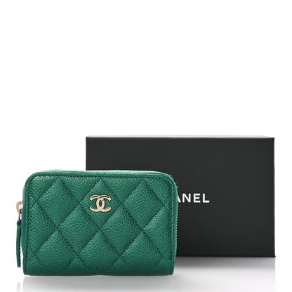 Chanel Metallic Caviar Quilted Zip Coin Purse Green 8 of 8