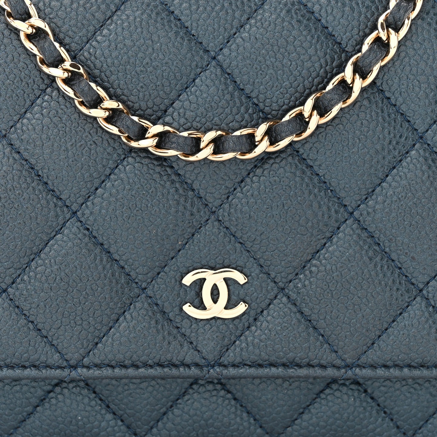 Caviar Quilted Wallet on Chain WOC Navy Blue
