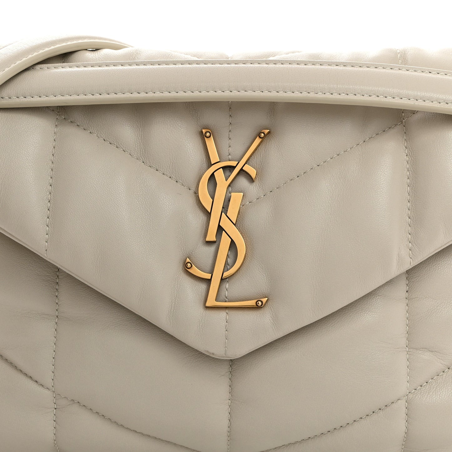 Lambskin Quilted Small Loulou Puffer Monogram Chain Satchel Crema Soft