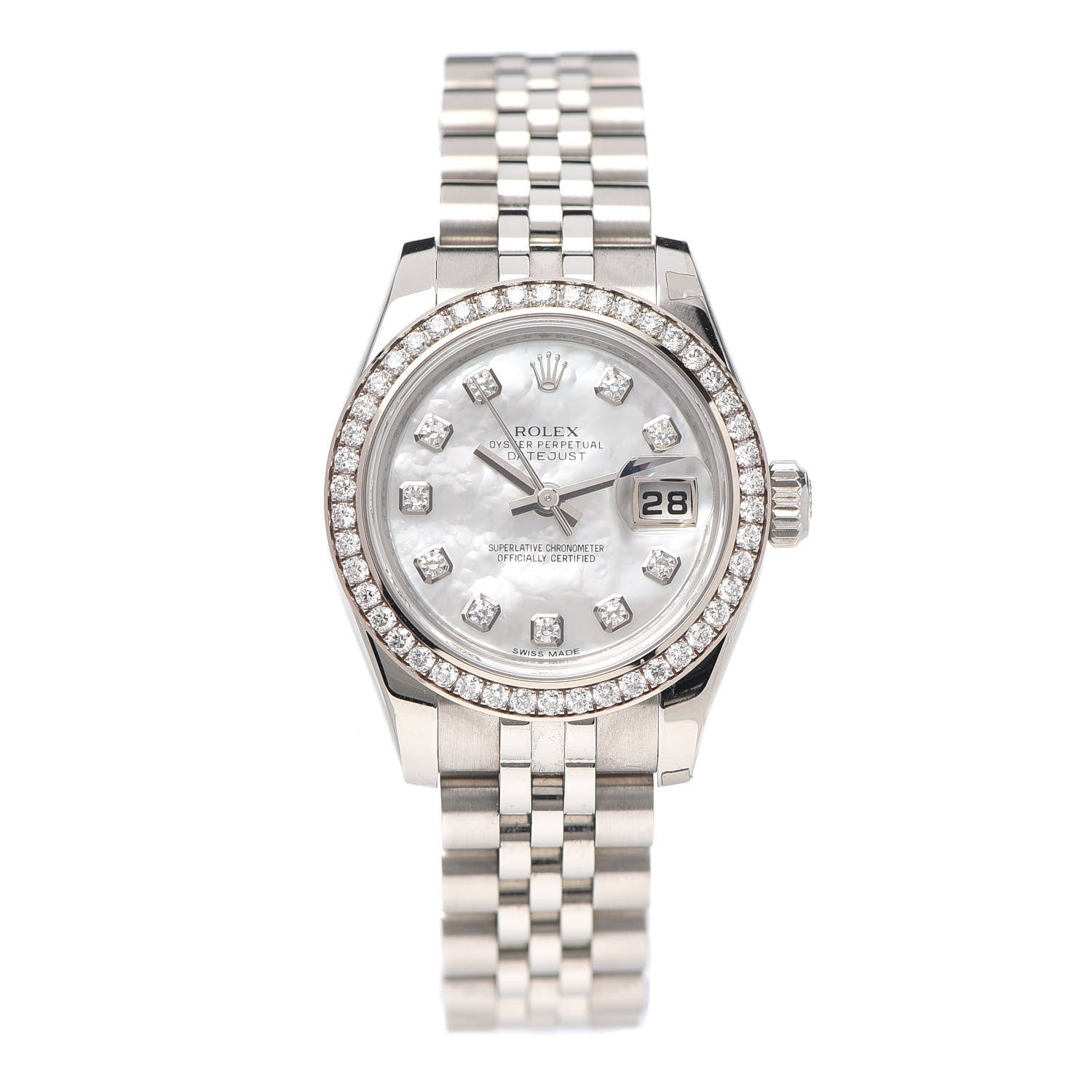 Rolex Stainless Steel 18K White Gold Diamond Mother of Pearl 26mm Oyster Perpetual Datejust Watch 179384 1 of 6