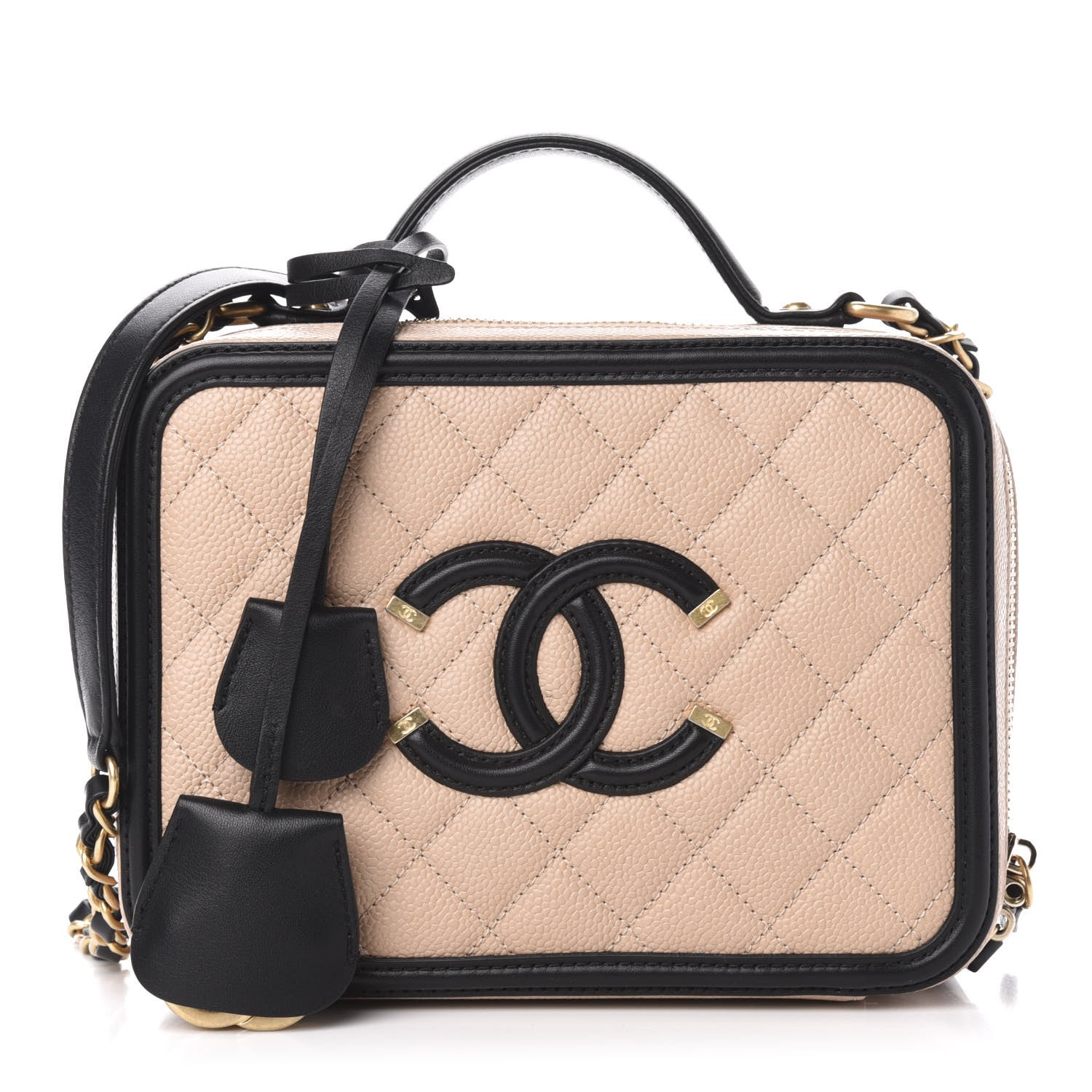 Chanel Caviar Quilted Medium CC Filigree Vanity Case Beige Black 1 of 10