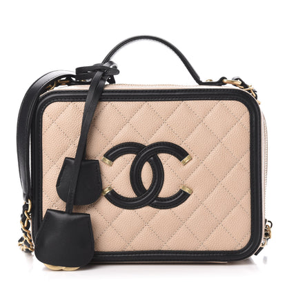Chanel Caviar Quilted Medium CC Filigree Vanity Case Beige Black 1 of 10