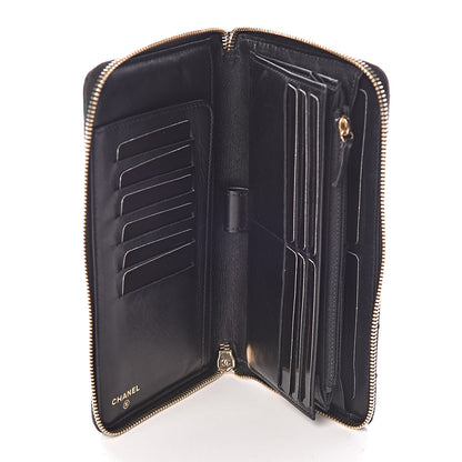 Chanel Lambskin Diamond Stitched Large Zip Around Organizer Wallet Black 5 of 9