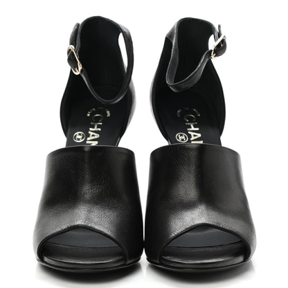 Chanel Lambskin Pearl Ankle Strap Sandals 37 Black 2 of 9