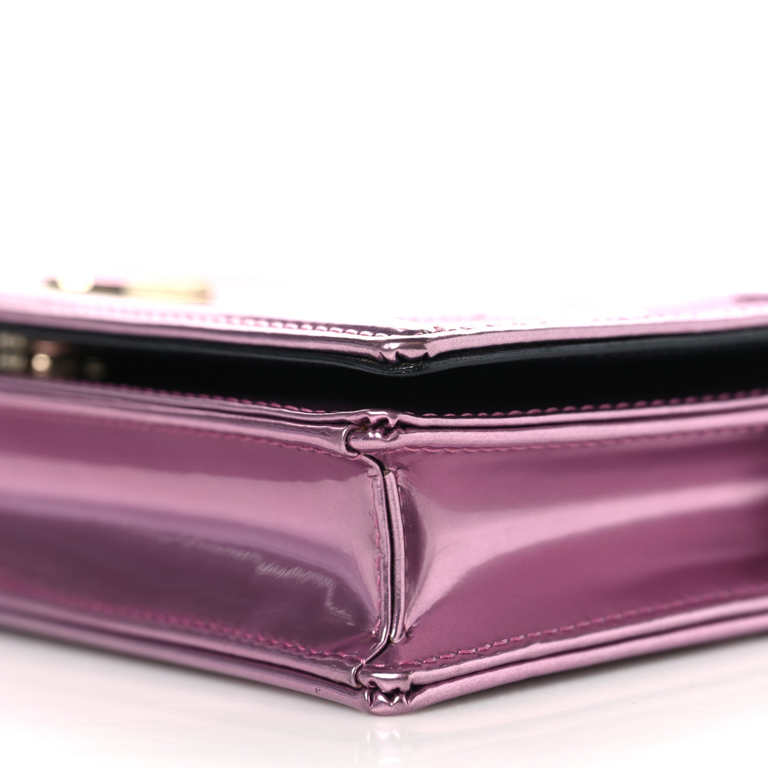 Christian Dior Metallic Patent Micro-Cannage Diorama Wallet on Chain Pouch Pink 10 of 10