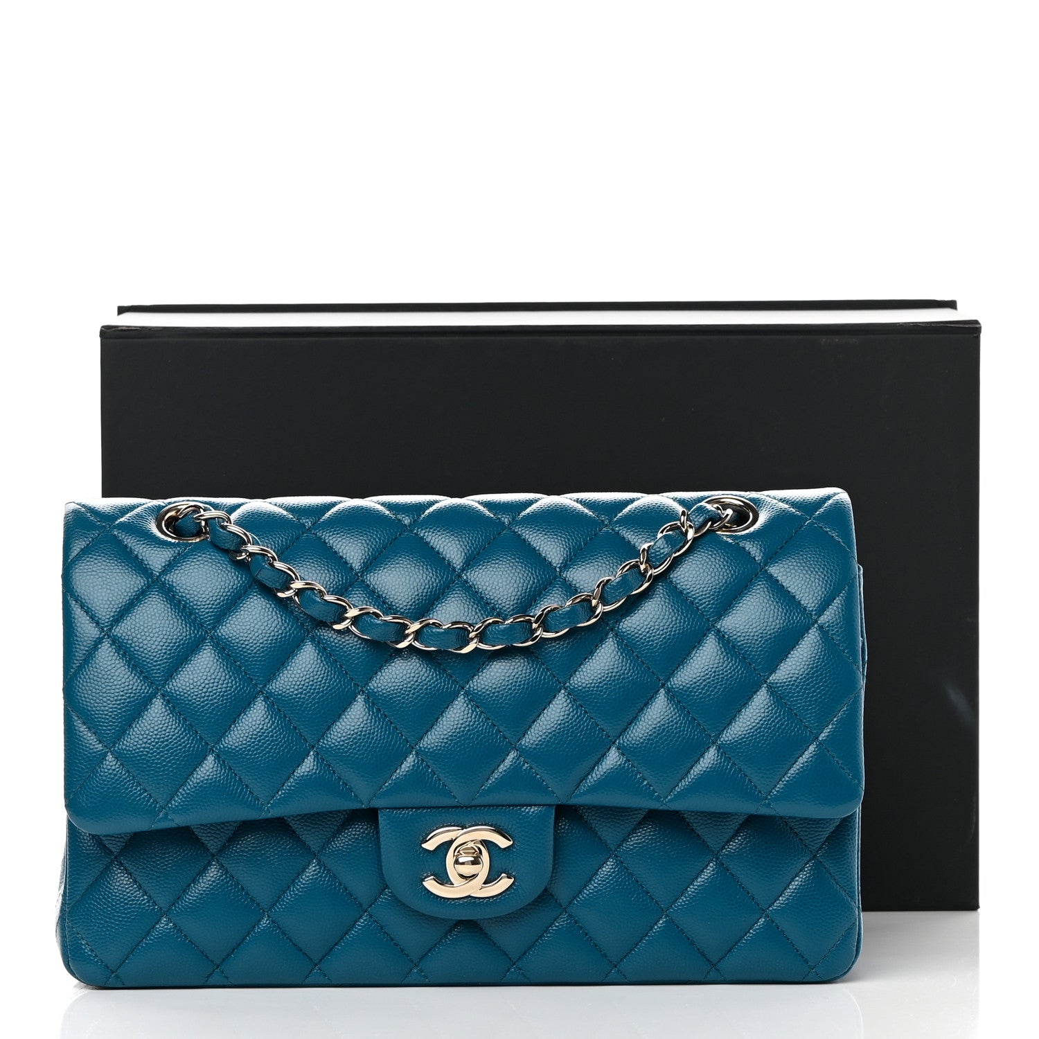 Chanel Caviar Quilted Medium Double Flap Dark Turquoise 14 of 14