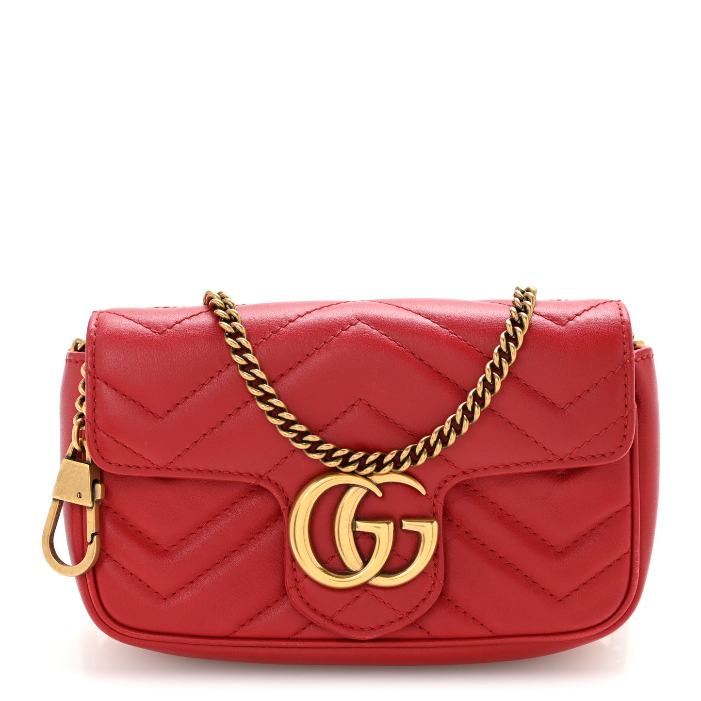 Calfskin Matelasse Super Mini GG Marmont Shoulder Bag Hibiscus Red
