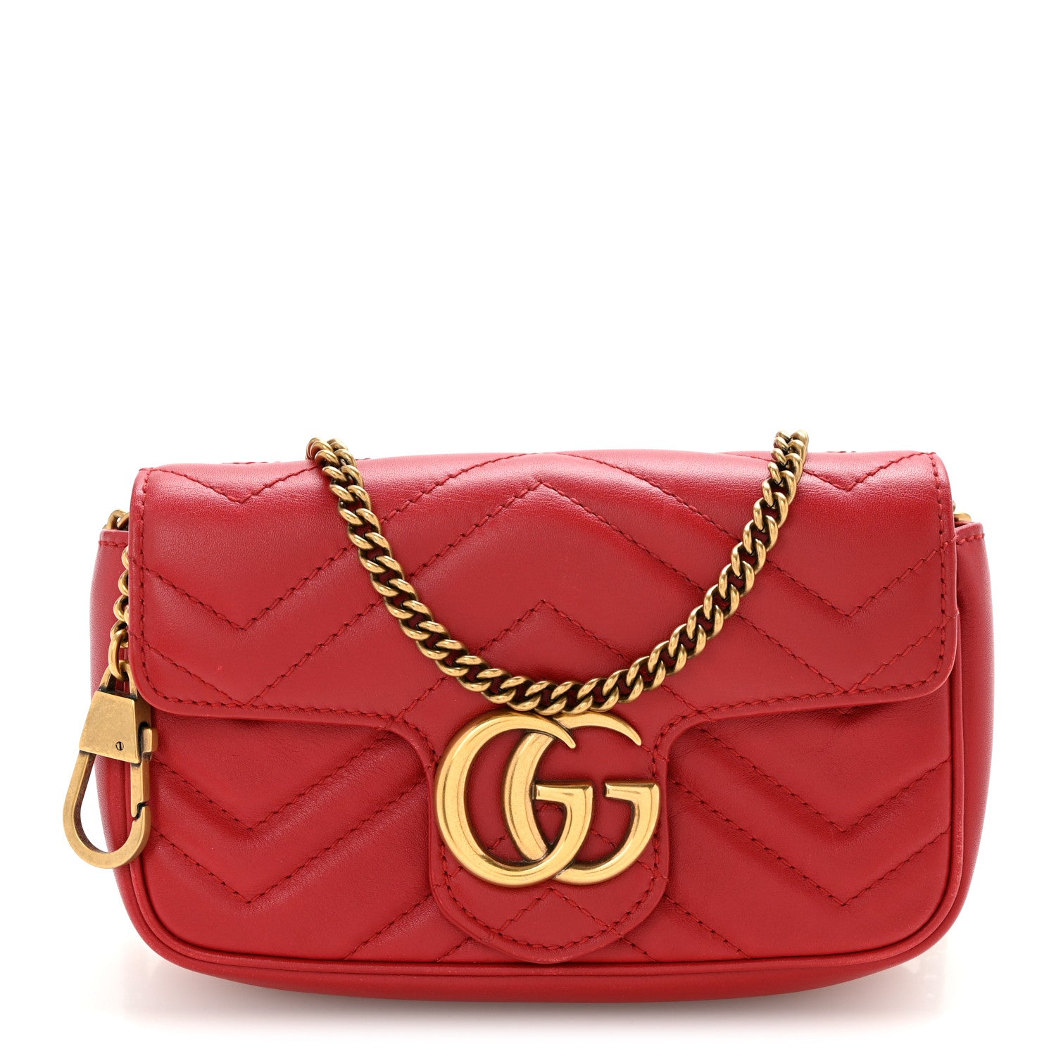 Gucci Calfskin Matelasse Super Mini GG Marmont Shoulder Bag Hibiscus Red 1 of 12