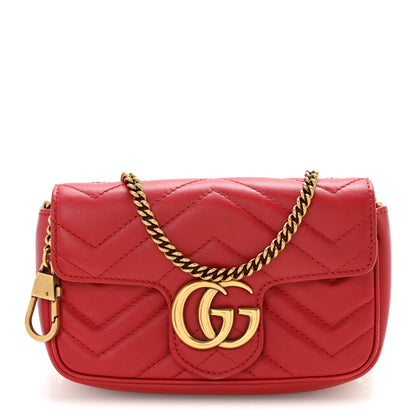 Gucci Calfskin Matelasse Super Mini GG Marmont Shoulder Bag Hibiscus Red 1 of 12