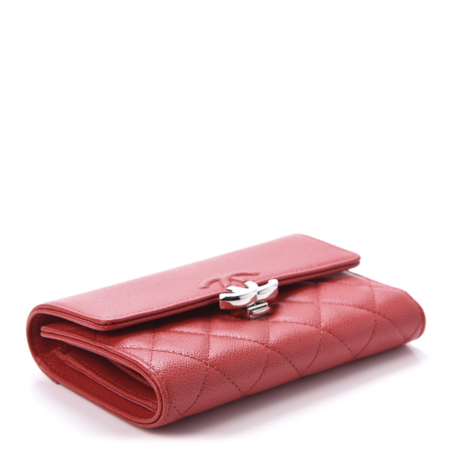 Grained Calfskin Quilted CC Box Flap Wallet Red