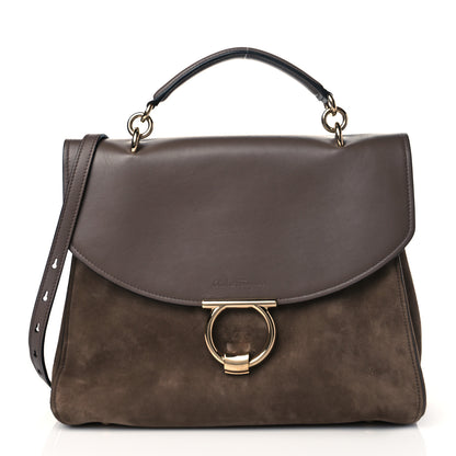 Salvatore Ferragamo Calfskin Suede Margot Top Handle Satchel Tan 1 of 11